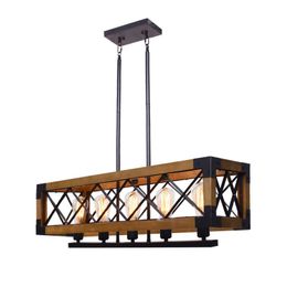 -Anhängerlampen Vintage Holz Kronleuchter Industriebeleuchtung Wohnzimmer Restaurant Esslampe Hanging Scheinwerfer