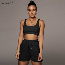 2 Piece Sets Womens Outfits Summer Clothes Vendors Sport Suits With Biker Shorts Crop Top For Fitness Joggers 2013 210712