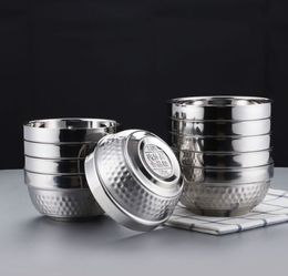 304 Stainless Steel Bowls Silver Double-layer Insulated Kitchen Tableware Soup Sauce Rice Noodle Ramen Food Container