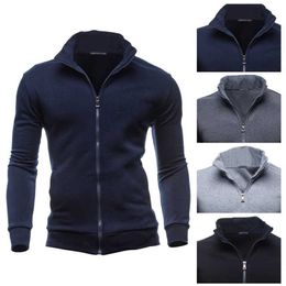 Men's Korean Retro Sweatshirt Stand Collar sweater coat Sports Cardigan Fleece Zipper Sweater Slim Jackets Autumn Winter Outwear 211214