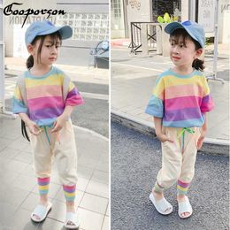 Sommer Outfits Anzug Regenbogen T-shirt und Lange Hosen Trainingsanzug für Kinder Baby Kleidung Set Mode Stil Basic Sets 210715