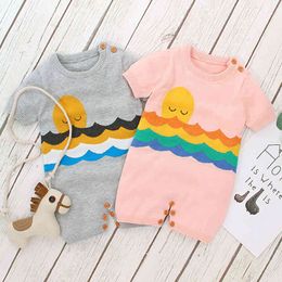 Infant Baby Stripe Printed Romper born Boy Girl Clothes Rompers Autumn Boys Girls Short Sleeve Knitted 210429