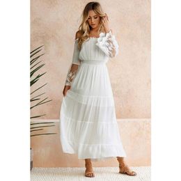 Casual Dresses Elegant Clothing Women's Lace Dress Holiday Strapless Long Sleeve Bohemian Summer