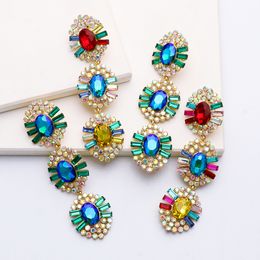 Colourful Crystal Round Drop Dangle Earrings Colourful Rhinestone Metal Earring Luxury Ear Ring for Women Jewellery Accessories