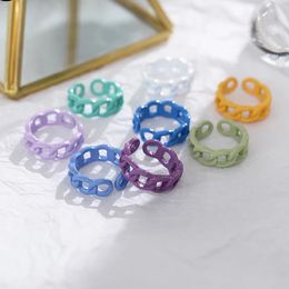 Korean Ring For Women Colourful Chain Shaped Adjustable Smooth Open Hollow Rings Girl Party Jewellery