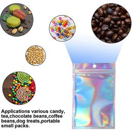 Dropshipping Resealable Mylar Bags Holographic Colour Multiple Size Smell Proof Bags Clear Zip Food Candy Storage Packing Bags