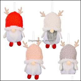 Christmas Decorations Festive & Party Supplies Home Garden Plush Gnome Doll With Antlers Handmade Xmas Tree Hanging Ornaments Decorative Pen