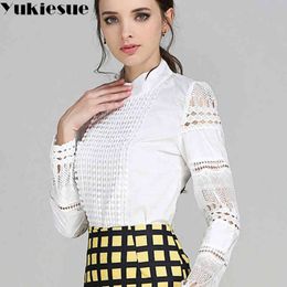 women blusas lace long sleeve blouses shirts women tops cotton white OL office formal causal blusa chemise femme Plus size 210519