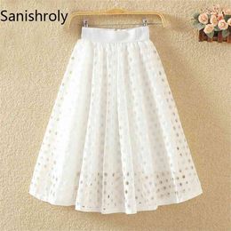 Sanishroly Women Summer Sweet Skirt Dot Hollow Out Lace s Female A-Line Mini High Waist Ball Gown S036 210708