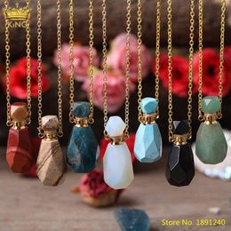 Natural Howlite Opal Black Agates Stone Perfume Bottle Pendant Necklace Women Gold Gemstones Essential Oil Diffuser Vial Jewelry