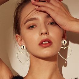 Korean Fashion Gold Sliver Big Hollow Love Heart Dangle Earrings For Women Girl Simple Statement Long Drop Earrings Gift