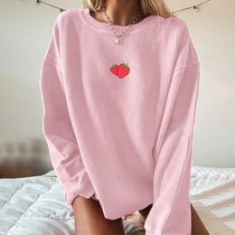 Strawberry Sweatshirt Women Casual Lounge Wear Print Long Sleeve O Neck Pullovers Sweatshirt Tops Pink Vintage Autumn Sweatshirt 210422