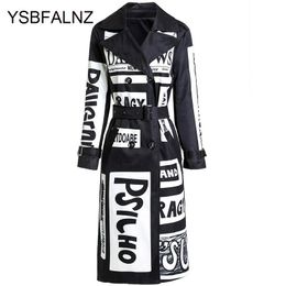 Women's Trench Coats Fashion 2021 Autumn Womens Long Letters Printing High Street Stylish Graffiti Casual Quality Windbreaker Clothes