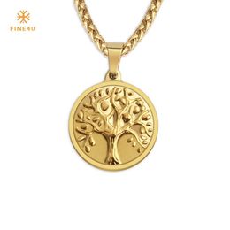 Pendant Necklaces FINE4U N138 Tree Of Life Round For Men Women 316L Stainless Steel Long Chain Necklace 2021 Bijoux Collier
