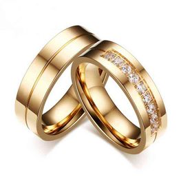 Trendy Wedding Bands Rings for Women / Men Love Gift Gold-color Stainless Steel Couple Jewelry Couple Titanium Steel Ring G1125