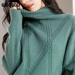 GIGOGOU Winter Turtleneck Sweater Women Cashmere Argyle Sweaters Pure Color Knitted Pullover Oversized Loose Casual Lady Jumper 210914