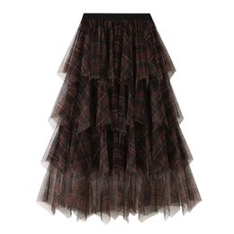 est Women's cupcake Skirt Elastic High Waist Underskirt Pleated Sheer Tutu Tulle mesh s 210524