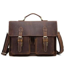 Genuine leather men's briefcase bag retro crazy horse leathers shoulder messenger bags cowhide handle handbag high quality 2789