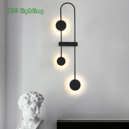 Nordic Indoor LED Wall Lamp Living Room Bedroom Stairs Sconce Gold Black Metal Three Warm Lights Deco