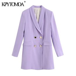 KPYTOMOA Women Fashion Double Breasted Blazer Coat Vintage Long Sleeve Flap Pockets Female Outerwear Chic Tops 211019