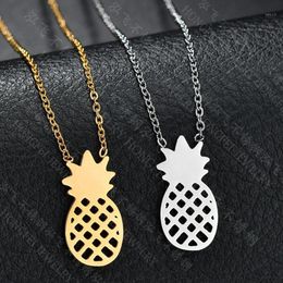 Chains Classic Gold Colour Charm Pineapple Pendant Necklace Women Girl Stainless Steel Link Chain Statement Female Jewellery Gift