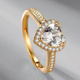 2021 New S925 Silver Gold-plated Heart-shaped Diamond Ring Light Luxury Fashion Personality Marriage Proposal Female Jewelry
