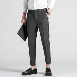 Spring Solid Colours Mens Dress Pants Casual Business Suit Pants Ankle Length Office Social Streetwear Trousers Plus 28-38 210527