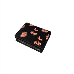 Designer High Quality Wallet women's black printed leather short cherry pattern zero wallet card bag