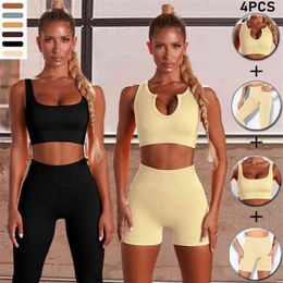 Seamless Yoga Set Women Feamle Two 2pcs Piece Crop Top Bra High Waist Leggings Sportsuit Workout Outfit Sport Gym Wear Clothes 210813