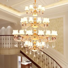 European style villa duplex building living room big chandeliers hotel lobby crystal chandelier luxury staircase light Decorative