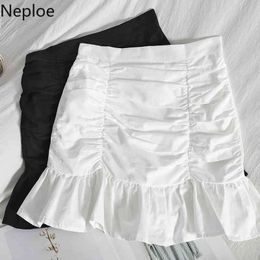 Neploe Sweet Skirts Women Fashion Ruffles Pleated Jupe Summer Korean White Saia High Waist Bodycon Mini Faldas Mujer Moda 95059 210422