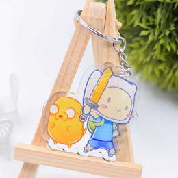 Finn and Jake Keychain Cute Double Sided Adventure Time Key Chain Pendant Acrylic Anime Accessories Cartoon Key Ring DBS1P G1019