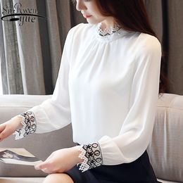 Blusas Mujer De Moda spring Korean Chiffon Shirt Women Long Sleeve Lace Blouses and Tops Plus Size 8100 50 210427
