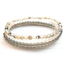MG0132 Smoky Quartz Mala Beads Bracelet Women`s Snow Crystal Jewelry 4 mm Dragon Vein Agate Mini Gemstone Bracelet Set