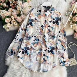 Autumn Style Korean Loose Printed Shirt Women's Long-sleeved Retro Hong Kong Design Niche Tops GX1295 210507