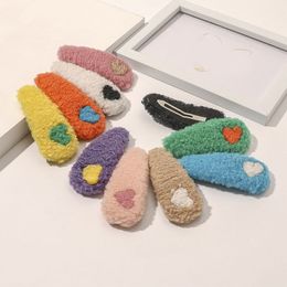 Sweet Style Plush Love Heart Barrette Fashion Candy Colour Furry Hair Clips Girls Beautiful Festival Hair Accessories