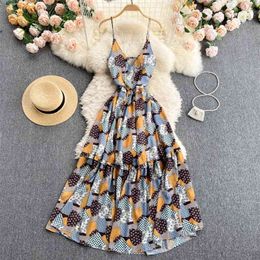 Seaside Holiday Women's Summer Fashion Sexy C Neck Sleeveless Printing Slim Beach Vintage A-line Dress Vestidos S480 210527