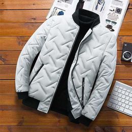 Autumn Winter Jacket Men Casual Cotton Padded Thick Baseball Jacket Diamond Pattern Warm Casual Coat Fashion Clothing Mens Coat 211217