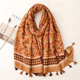 Fashion Winter Luxury Viscose Scarf African Floral Tassel Fringe Hijab Shawls and Wraps Female Foulards Echarpe