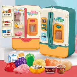 Children Double Door Role Play Chargeable Fridge Toy Contact Spray Refrigerator Home Appliance Kids