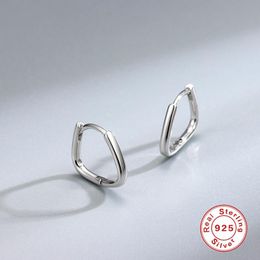 Hoop & Huggie Aide Silver Color Glossy Earrings For Women Real S925 Sterling Pear-shaped Geometric Trapezoidal