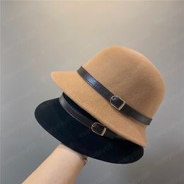 autumn winter japan style belt Irregular brim leisure lady bucket cap women wool fishermen hat