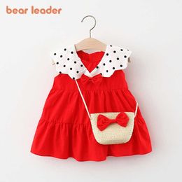 Bear Leader Fashion Baby Girls Party Dresses Toddler Princess Clothes Cute Polka Dot Collar Children Bow Vestidos With Bags 210708
