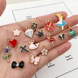 Mix 60pcs/pack Bow Plant Animal Enamel Charms Gold Color Pendants DIY Jewelry Making Handmade Craft