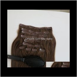 220G 10Pcsset 20 22Inch In Human Brazilian 6Medium Brown Color Remy Straight Weaves Comb Plma9 Inon 4Gopv