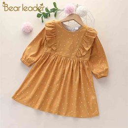 Girls Polka Dot Dresses Spring Autumn Kids Fashion Ruffles Costumes Baby Casual Clothes Children Clothing 2-6Y 210429