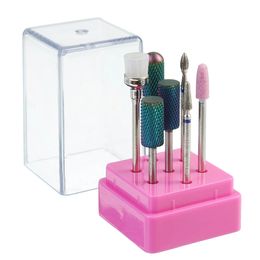 7Pcs Nail Art Polishing Electric Drill Bits Manicure Tool Box Grinding Head BrushesTool - A