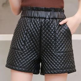 Autumn Winter Women PU Leather High Waist Shorts Plus Size 5XL Faux Elastic Black Short Women's