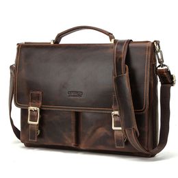 Men Briefcase Bag Crazy Horse Leather Shoulder Messenger Bags Business Office Handbag