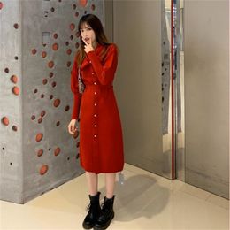 Mid-length Design With Thin Cuffs And Knitted Dresses For Winter 210427